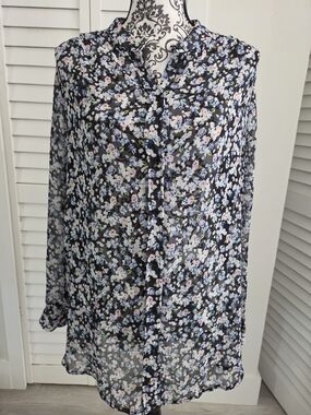 Philosophy Black Floral Hi Low Blouse with Pastel Accents